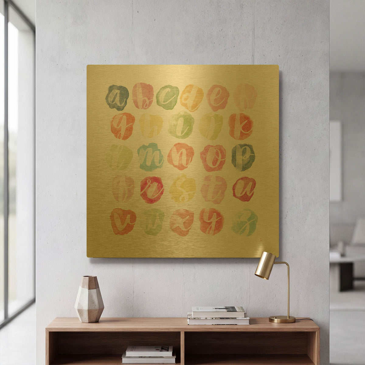 'Watercolor Alphabet' By Sarah Adams Gold Metal Wall Art