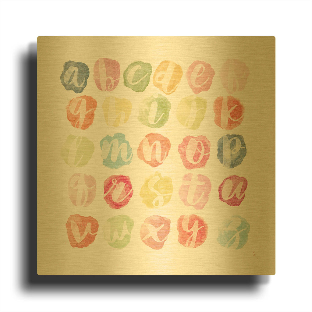 'Watercolor Alphabet' By Sarah Adams Gold Metal Wall Art