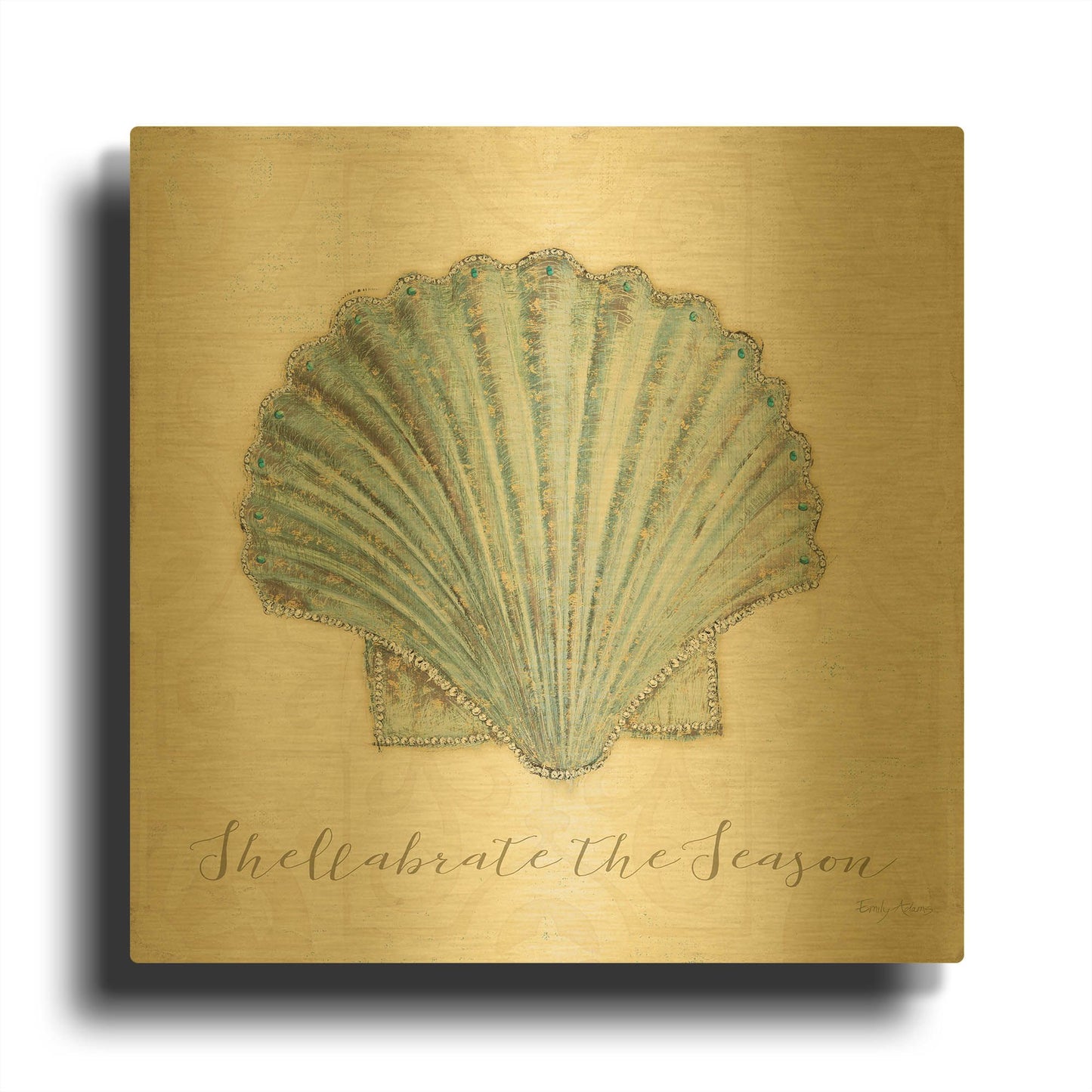 'Beach Treasures 1 Christmas' By Emily Adams Gold Metal Wall Art