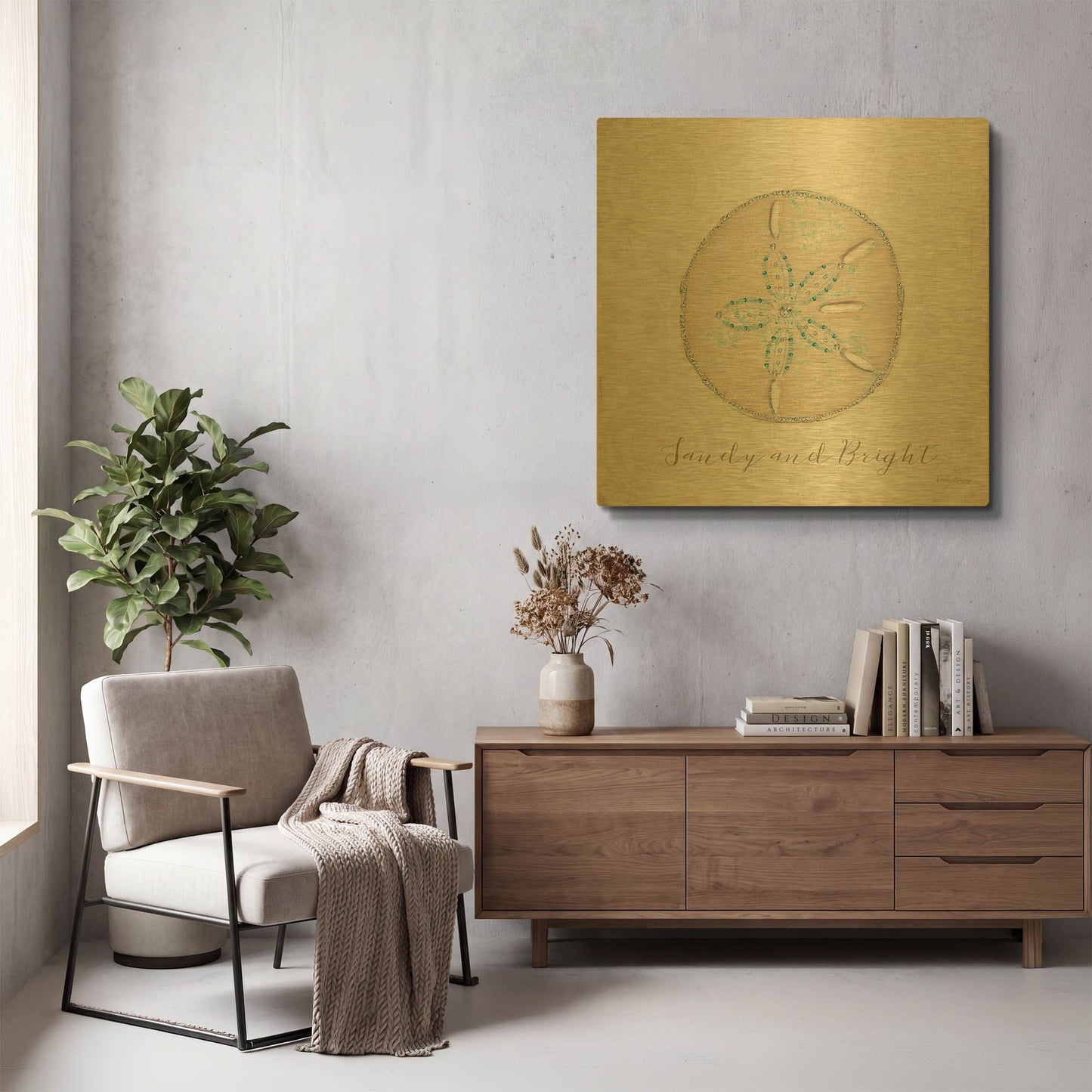 'Beach Treasures 4 Christmas' By Emily Adams Gold Metal Wall Art
