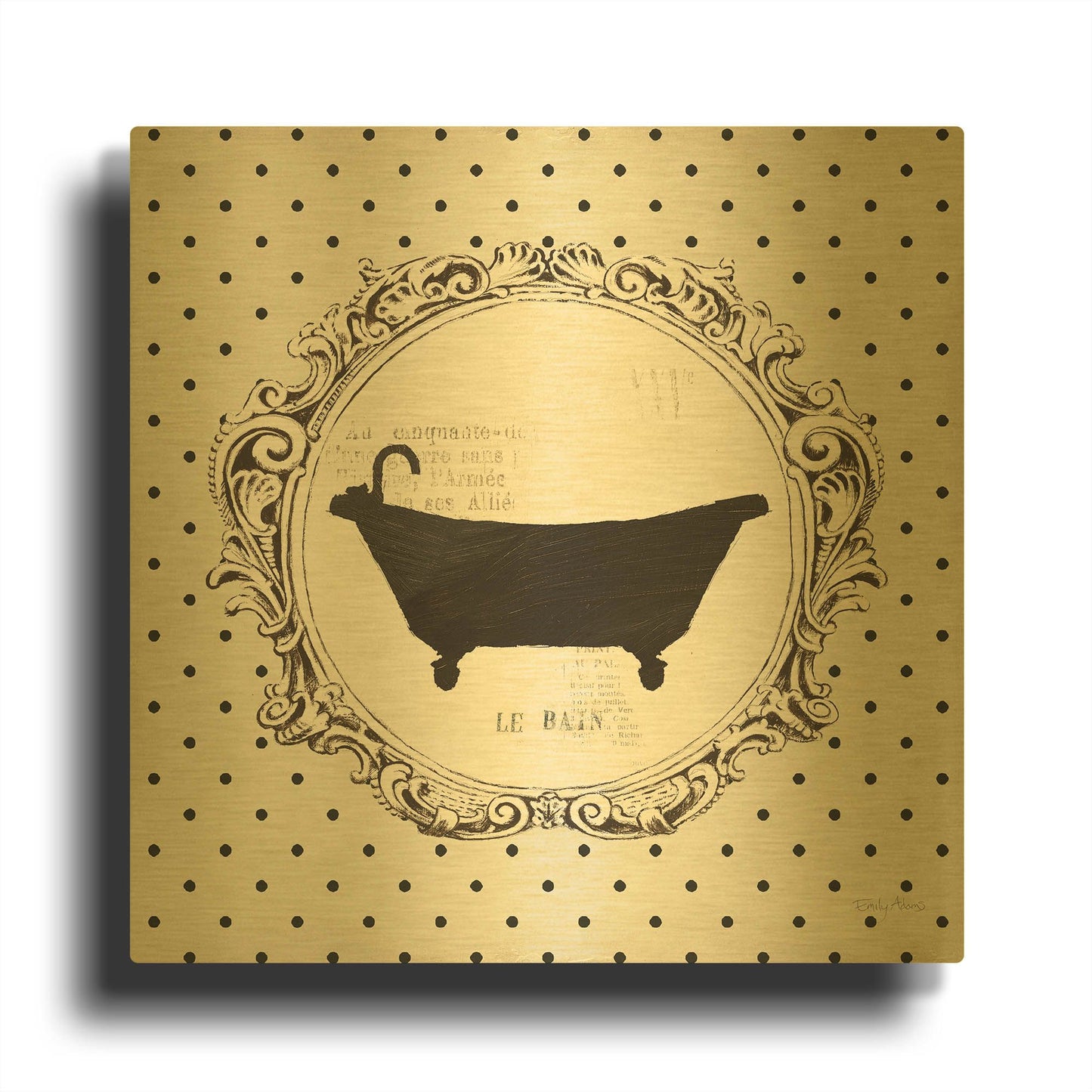 'Cartouche Bath' By Emily Adams Gold Metal Wall Art