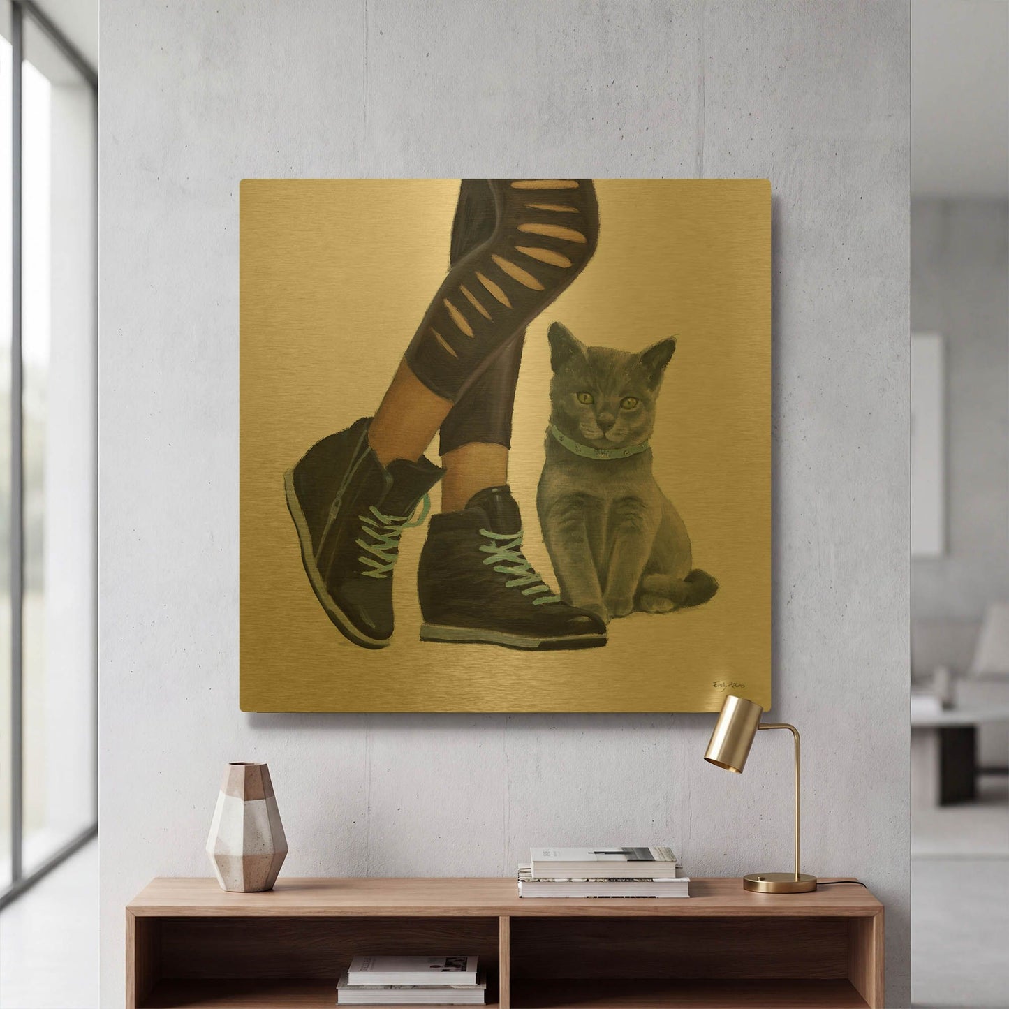 'Cutie Kitties V' By Emily Adams Gold Metal Wall Art