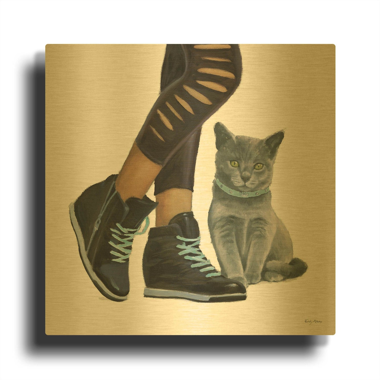 'Cutie Kitties V' By Emily Adams Gold Metal Wall Art