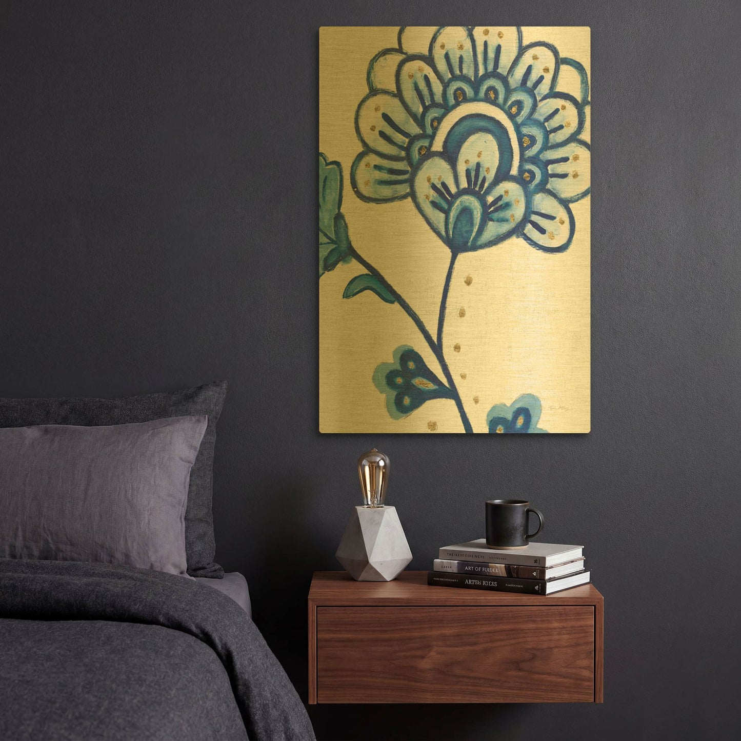 'Flora Chinoiserie 3' By Emily Adams Gold Metal Wall Art