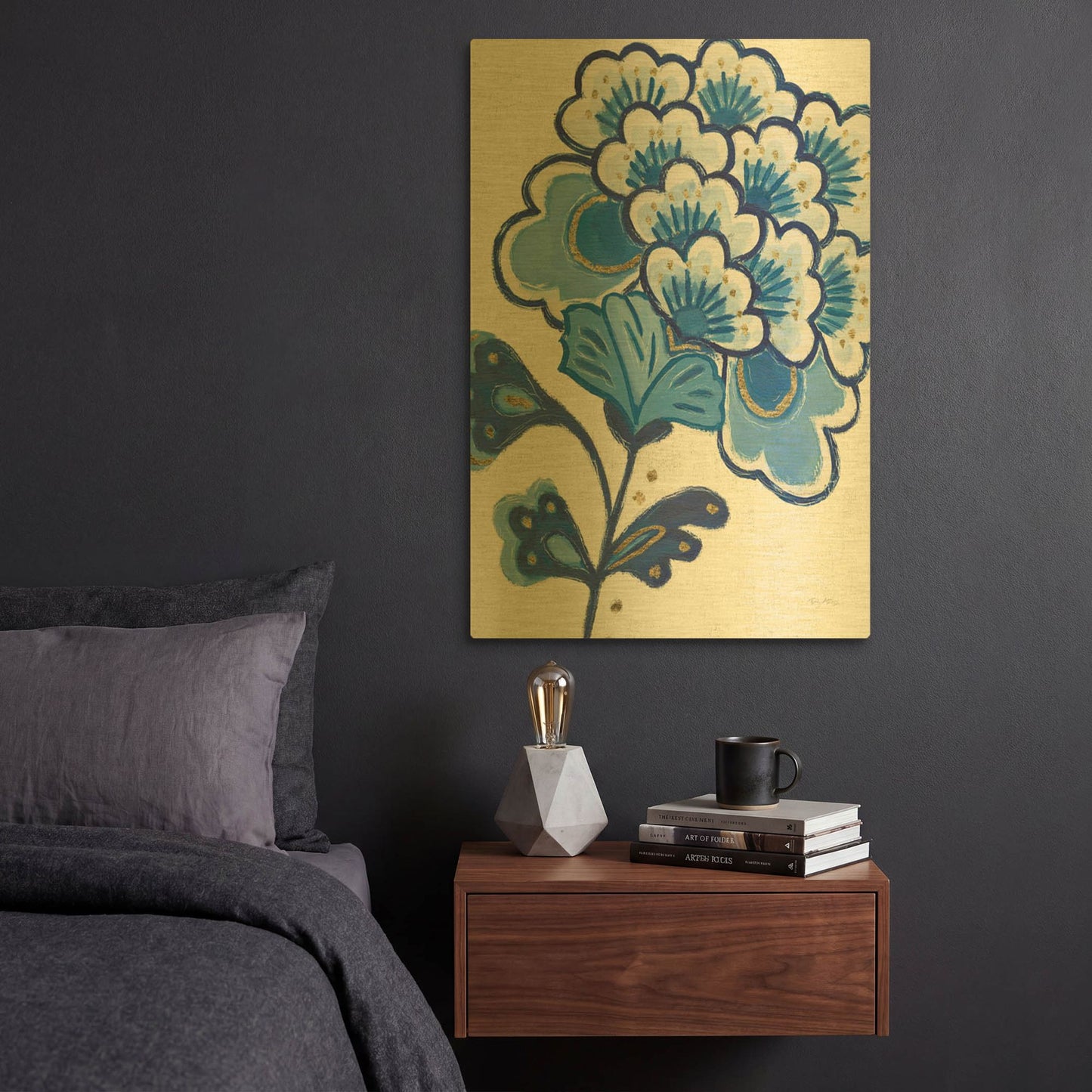 'Flora Chinoiserie 5' By Emily Adams Gold Metal Wall Art
