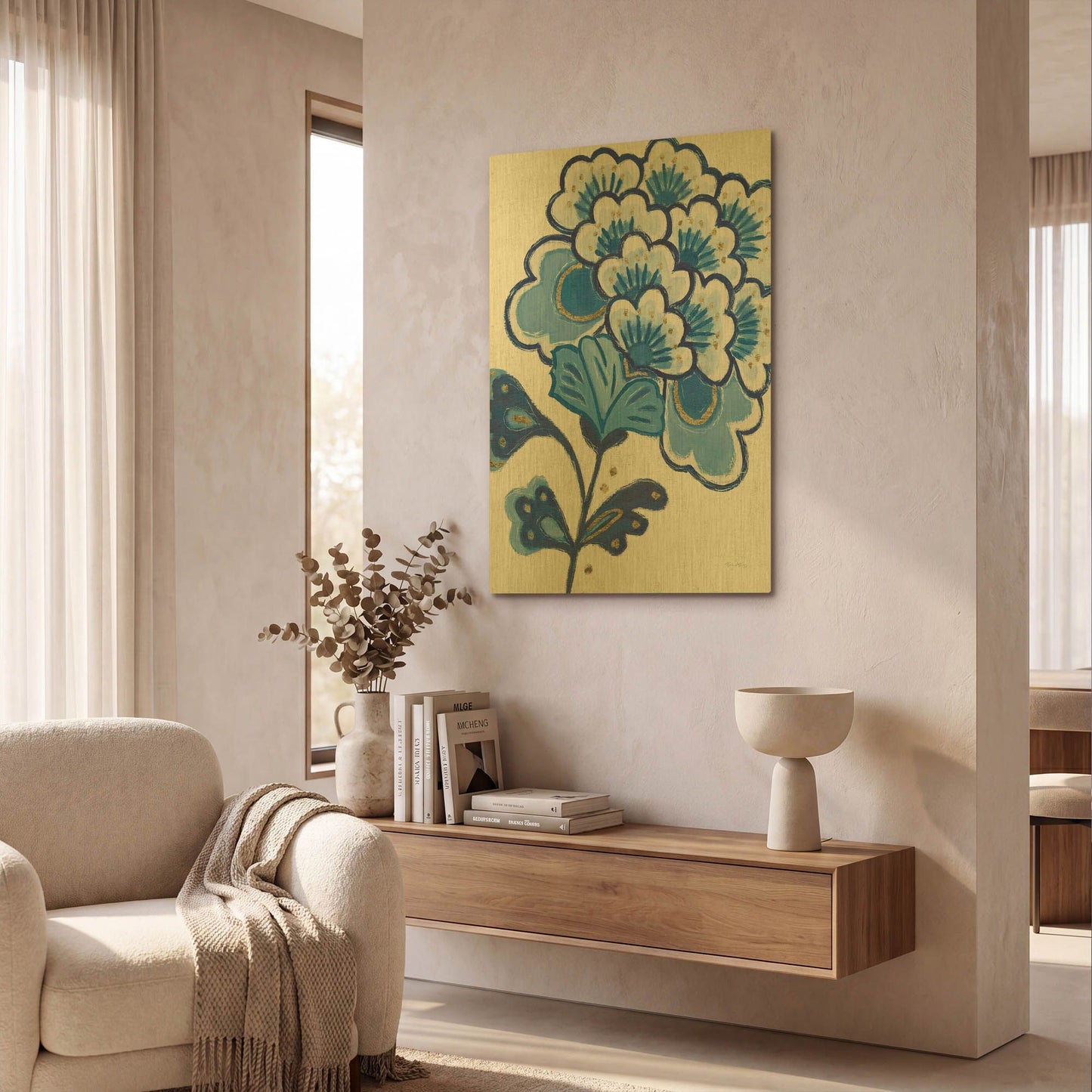 'Flora Chinoiserie 5' By Emily Adams Gold Metal Wall Art
