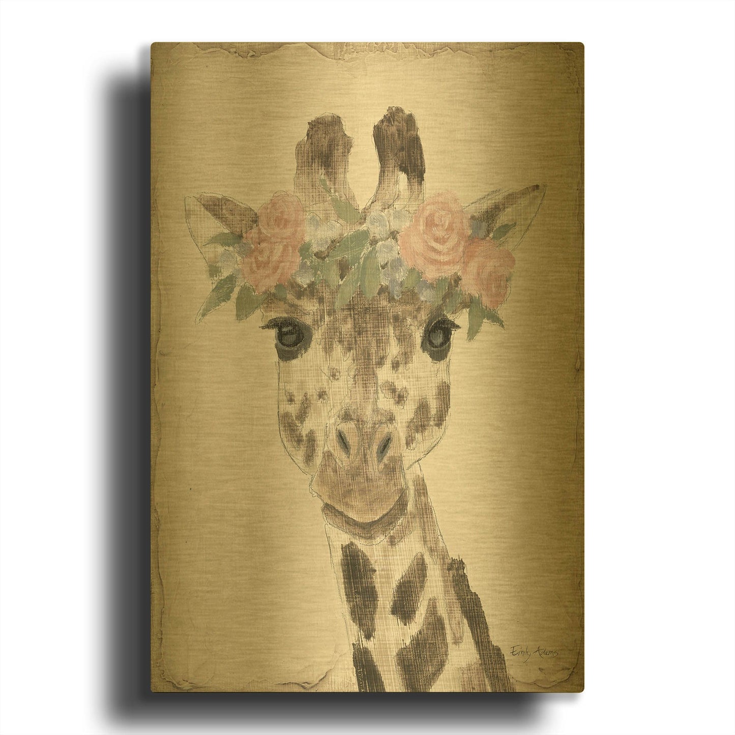 'Flower Friends 2 Neutral' By Emily Adams Gold Metal Wall Art
