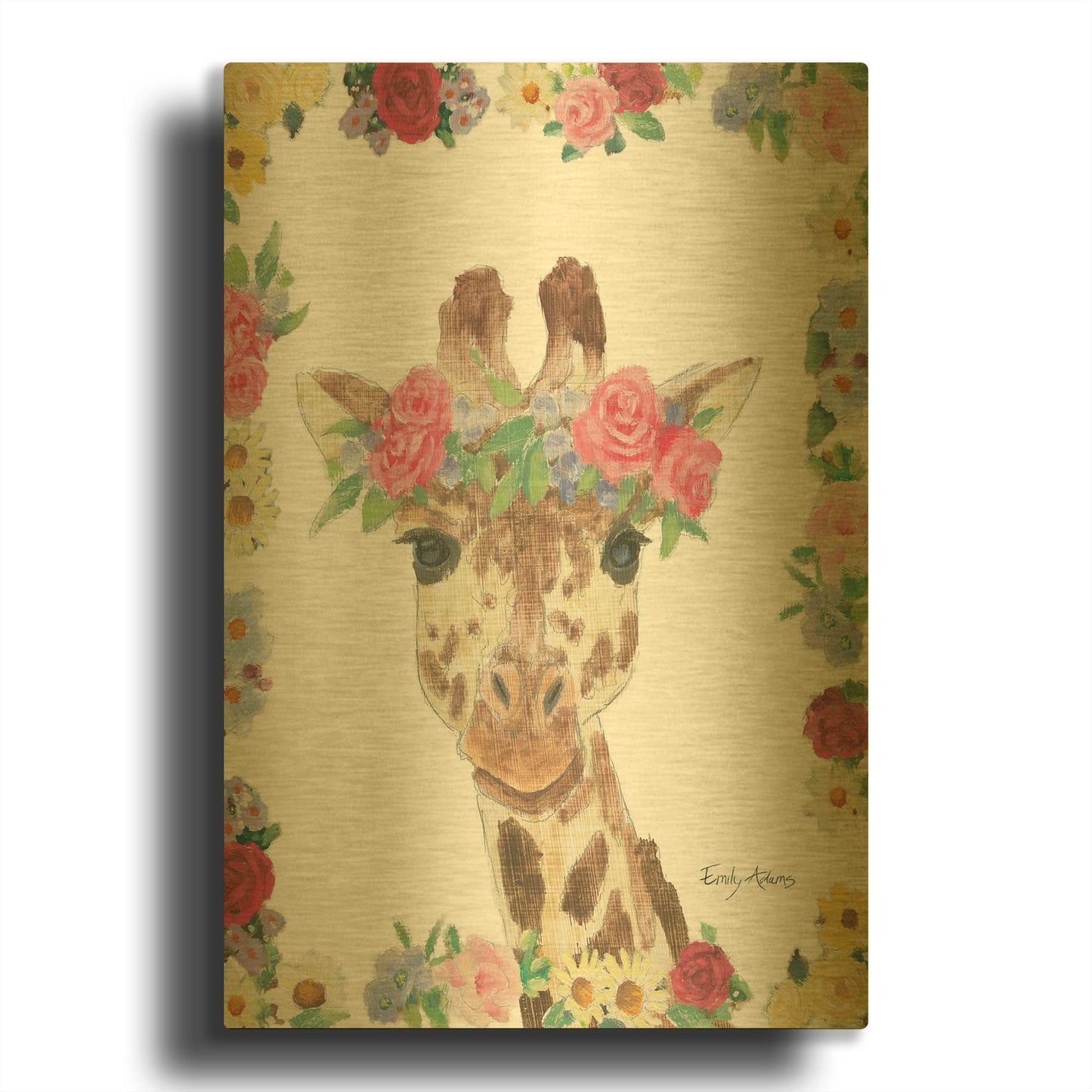 'Flower Friends 2' By Emily Adams Gold Metal Wall Art