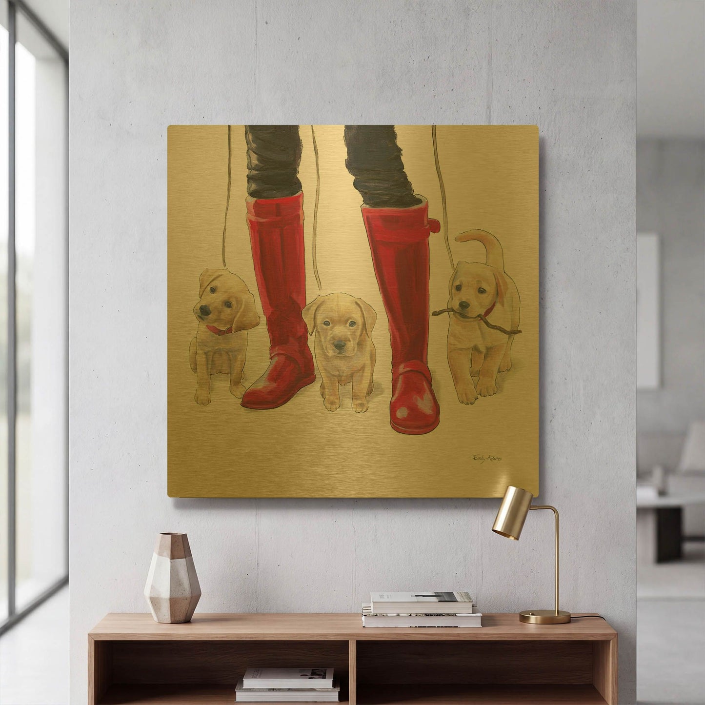 'Furry Fashion Friends 1' By Emily Adams Gold Metal Wall Art