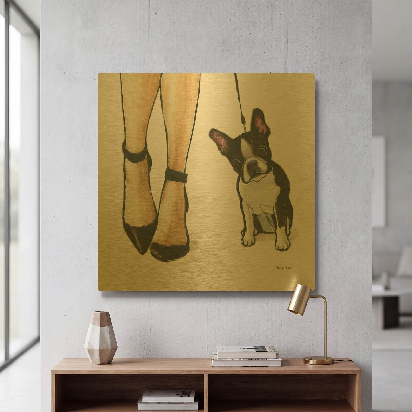 'Furry Fashion Friends 2' By Emily Adams Gold Metal Wall Art