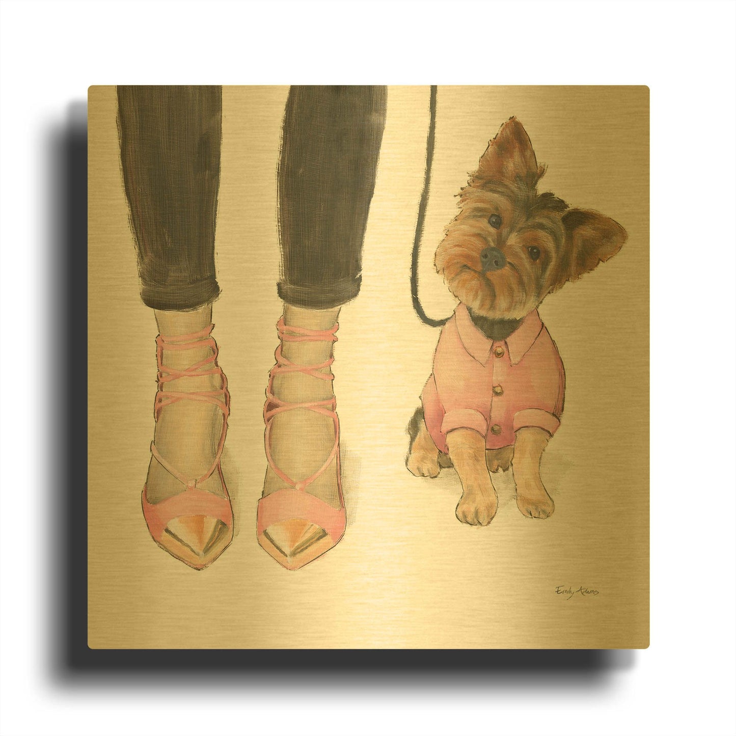'Furry Fashion Friends 3' By Emily Adams Gold Metal Wall Art