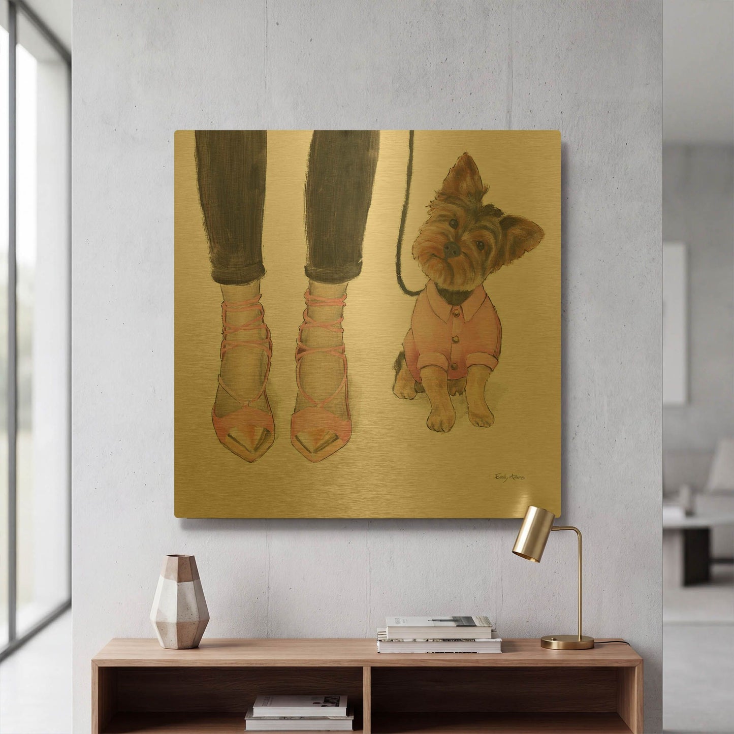 'Furry Fashion Friends 3' By Emily Adams Gold Metal Wall Art