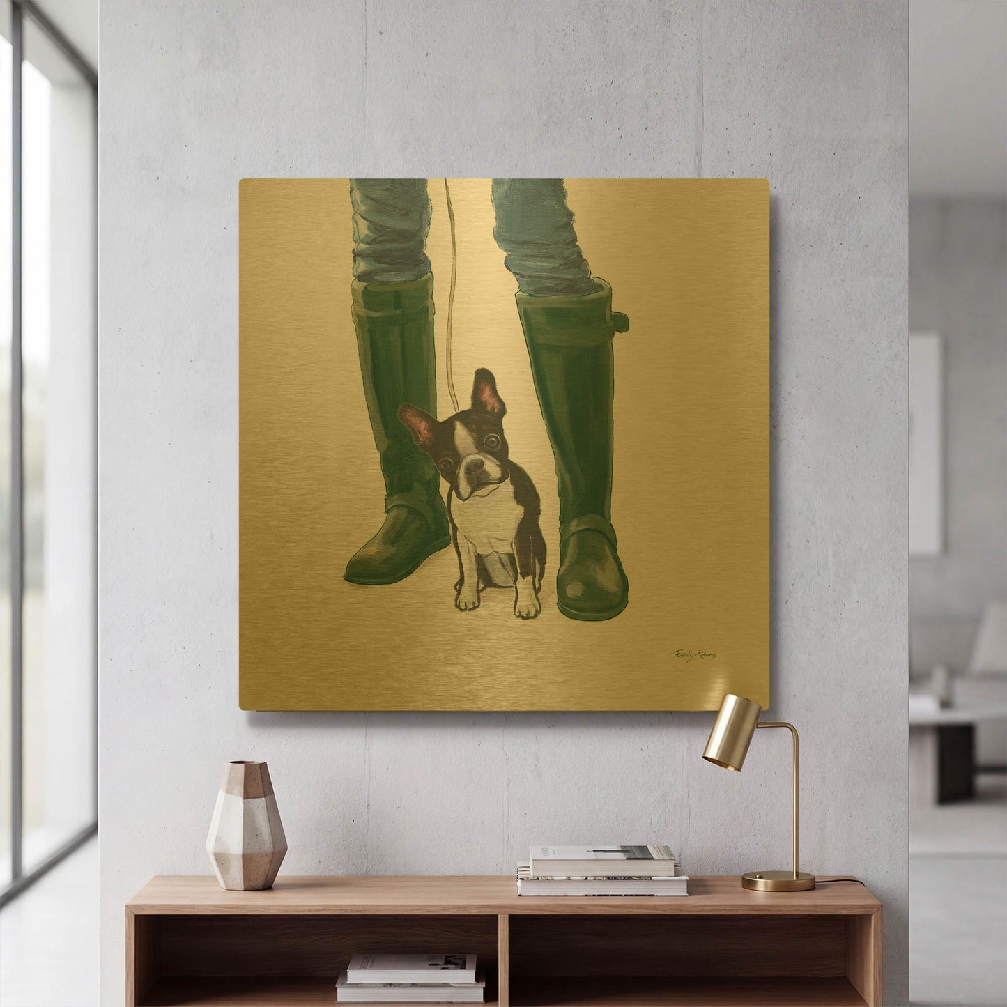 'Furry Fashion Friends 9' By Emily Adams Gold Metal Wall Art