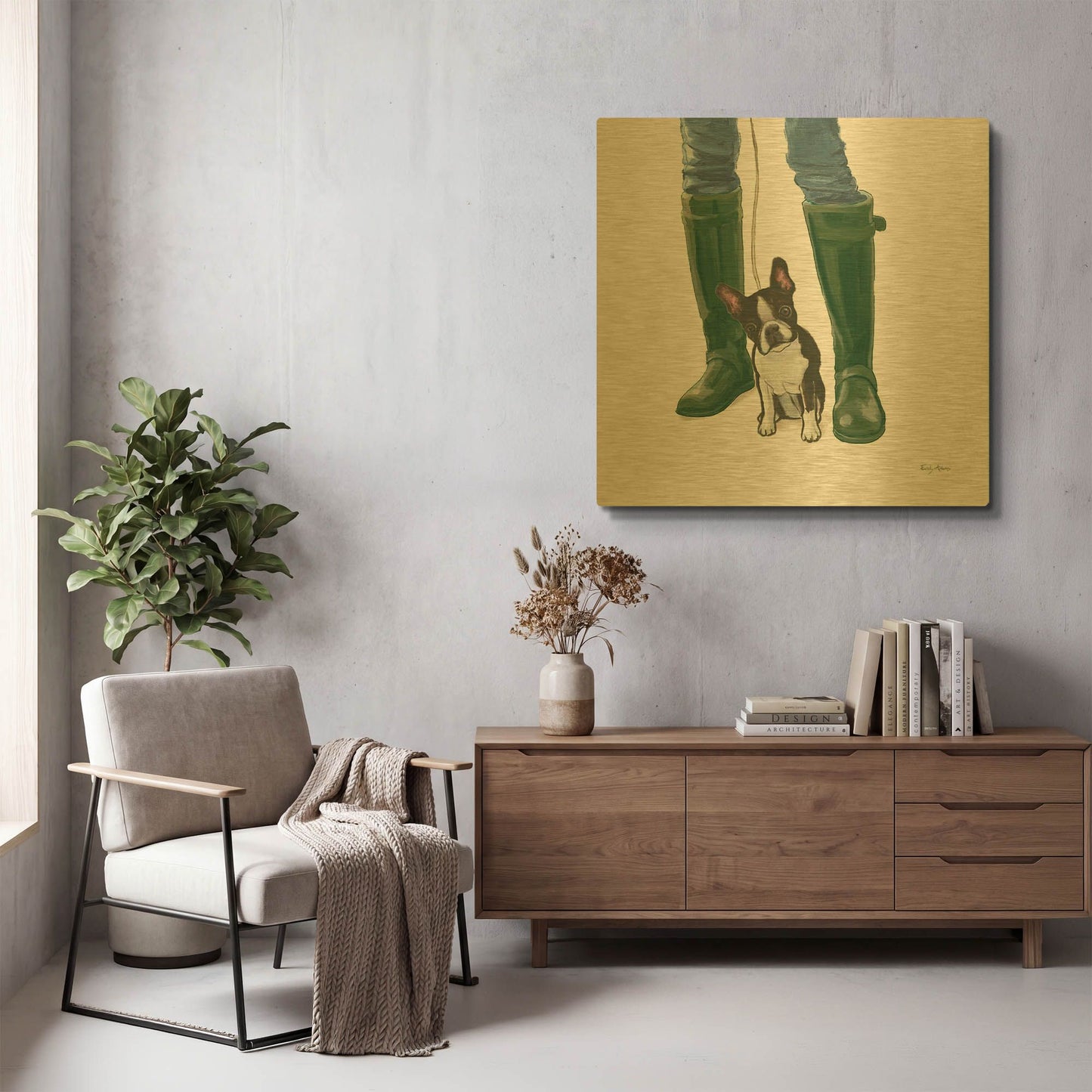 'Furry Fashion Friends 9' By Emily Adams Gold Metal Wall Art