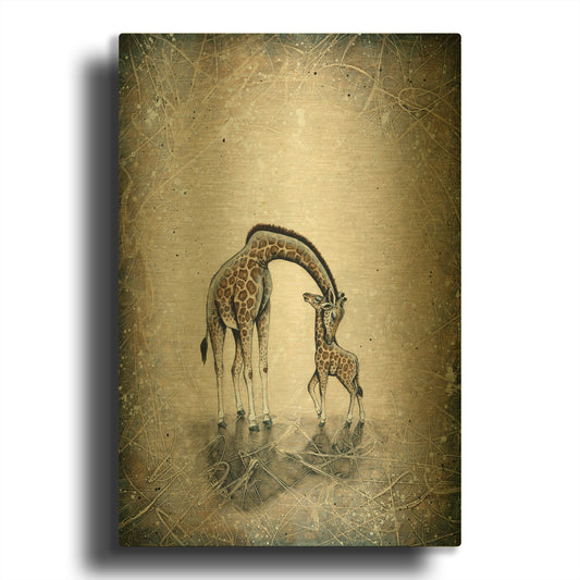 'My Love for You-Giraffes' By Britt Hallowell Gold Metal Wall Art