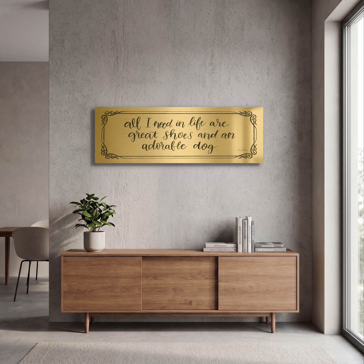 'Furry Fashion Friends VI' By Emily Adams Gold Metal Wall Art