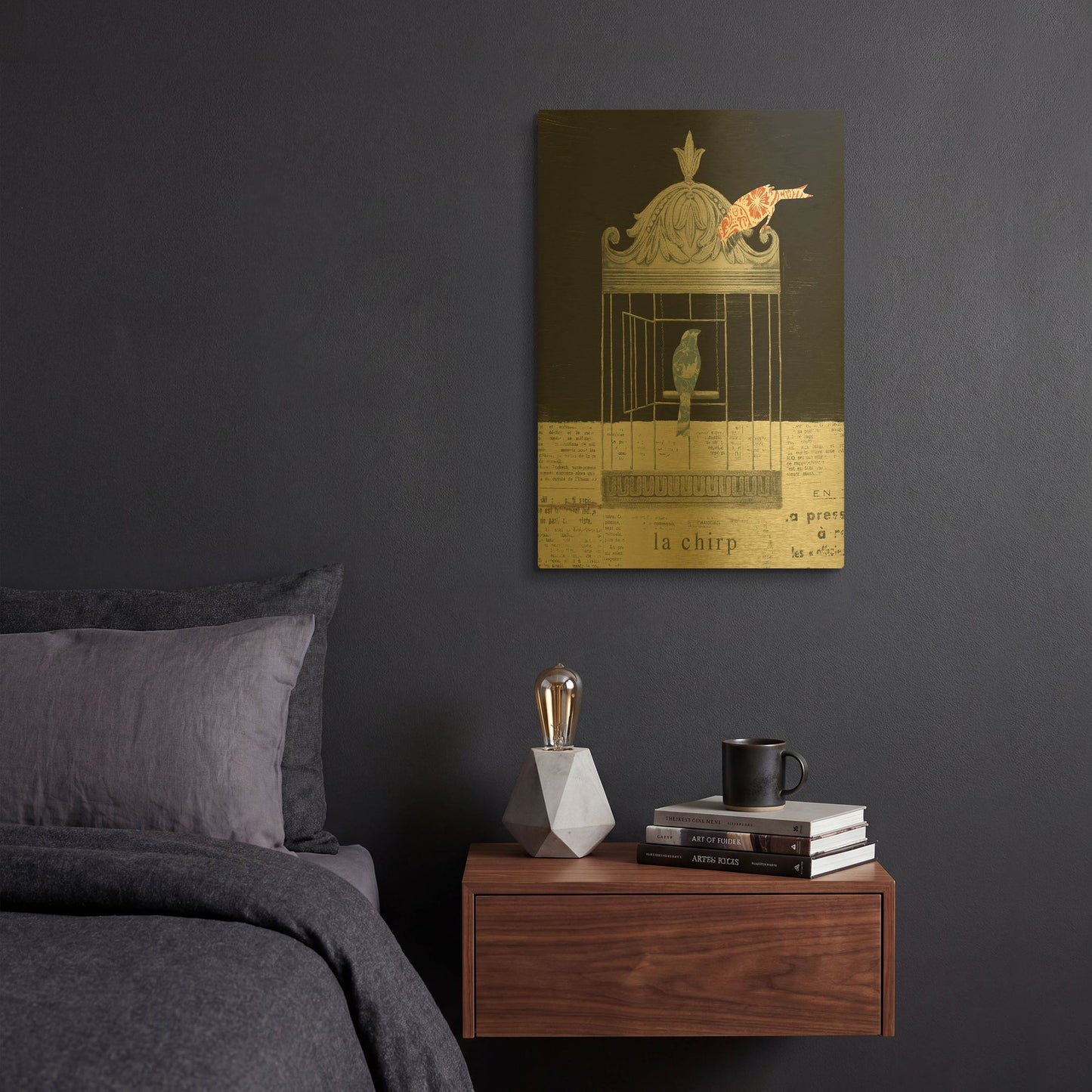 'La Chirp' By Emily Adams Gold Metal Wall Art