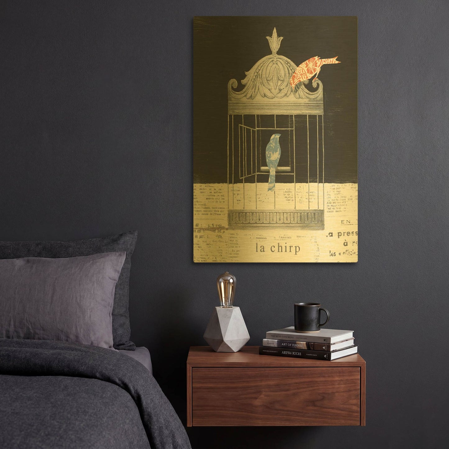 'La Chirp' By Emily Adams Gold Metal Wall Art