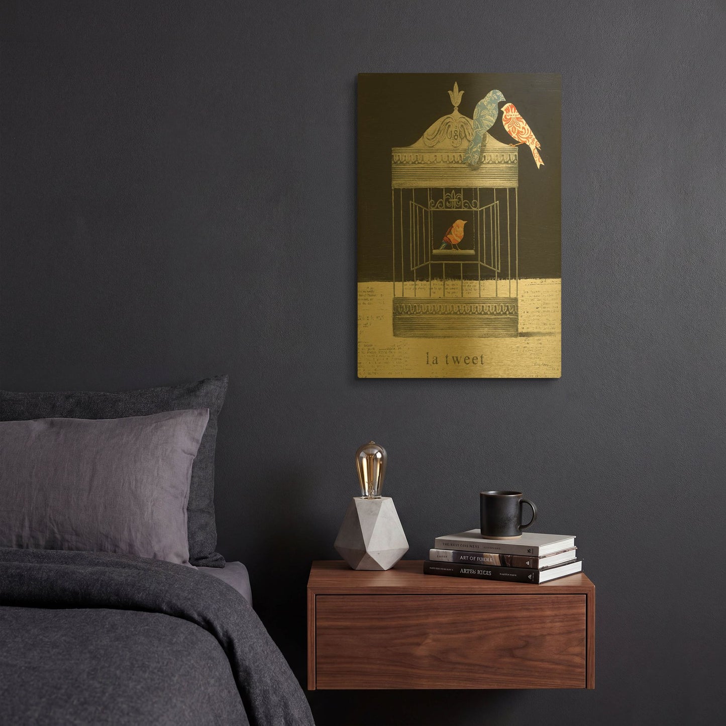 'La Tweet' By Emily Adams Gold Metal Wall Art