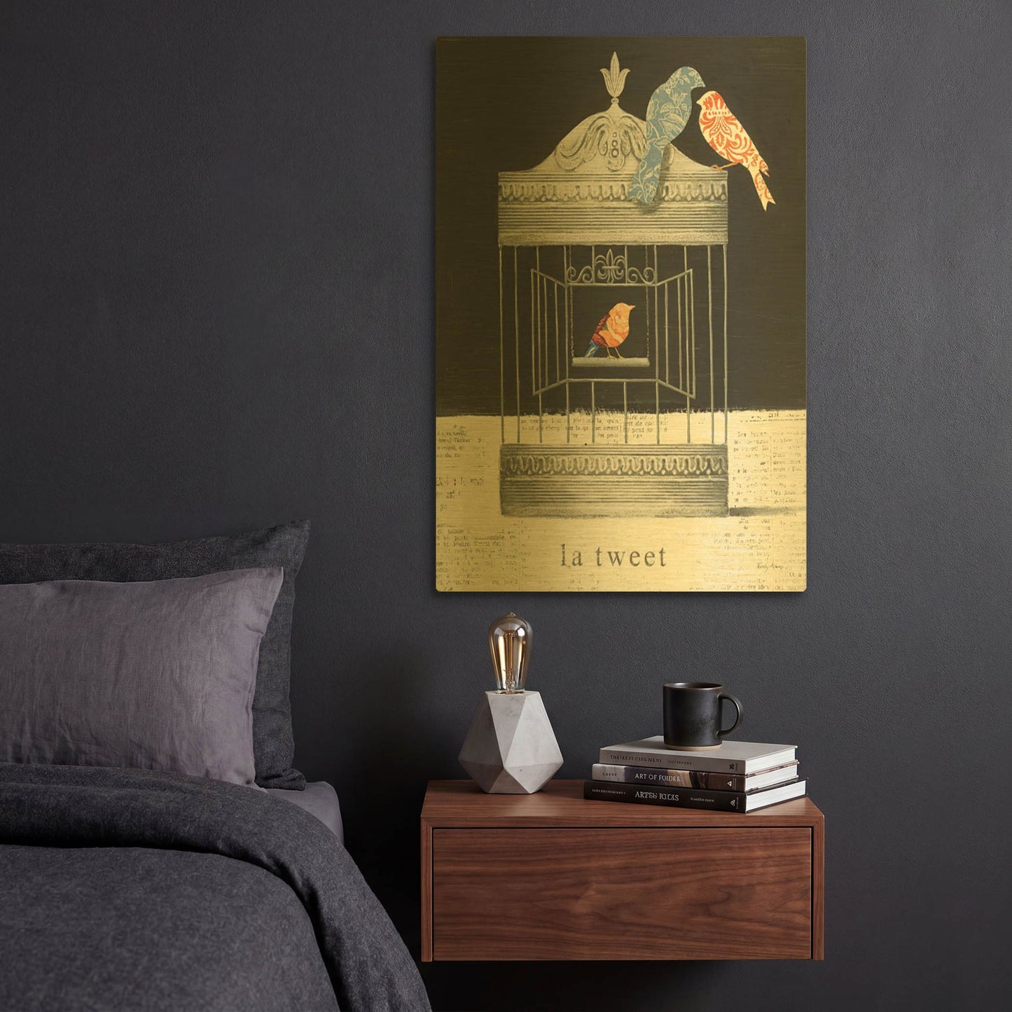 'La Tweet' By Emily Adams Gold Metal Wall Art