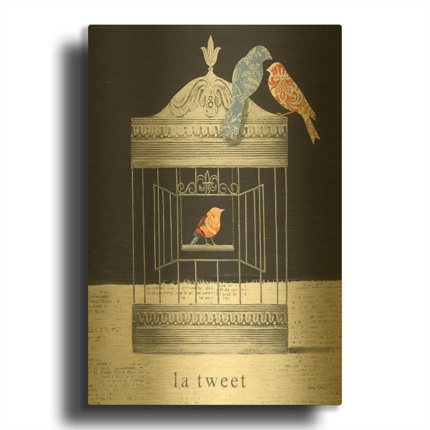 'La Tweet' By Emily Adams Gold Metal Wall Art