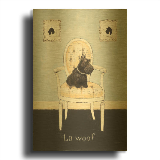 'La Woof' By Emily Adams Gold Metal Wall Art