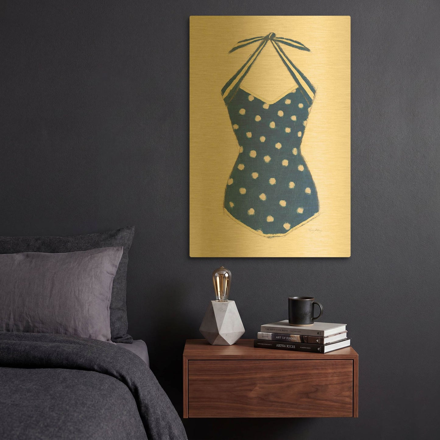 'Retro Swimwear 2 Navy' By Emily Adams Gold Metal Wall Art
