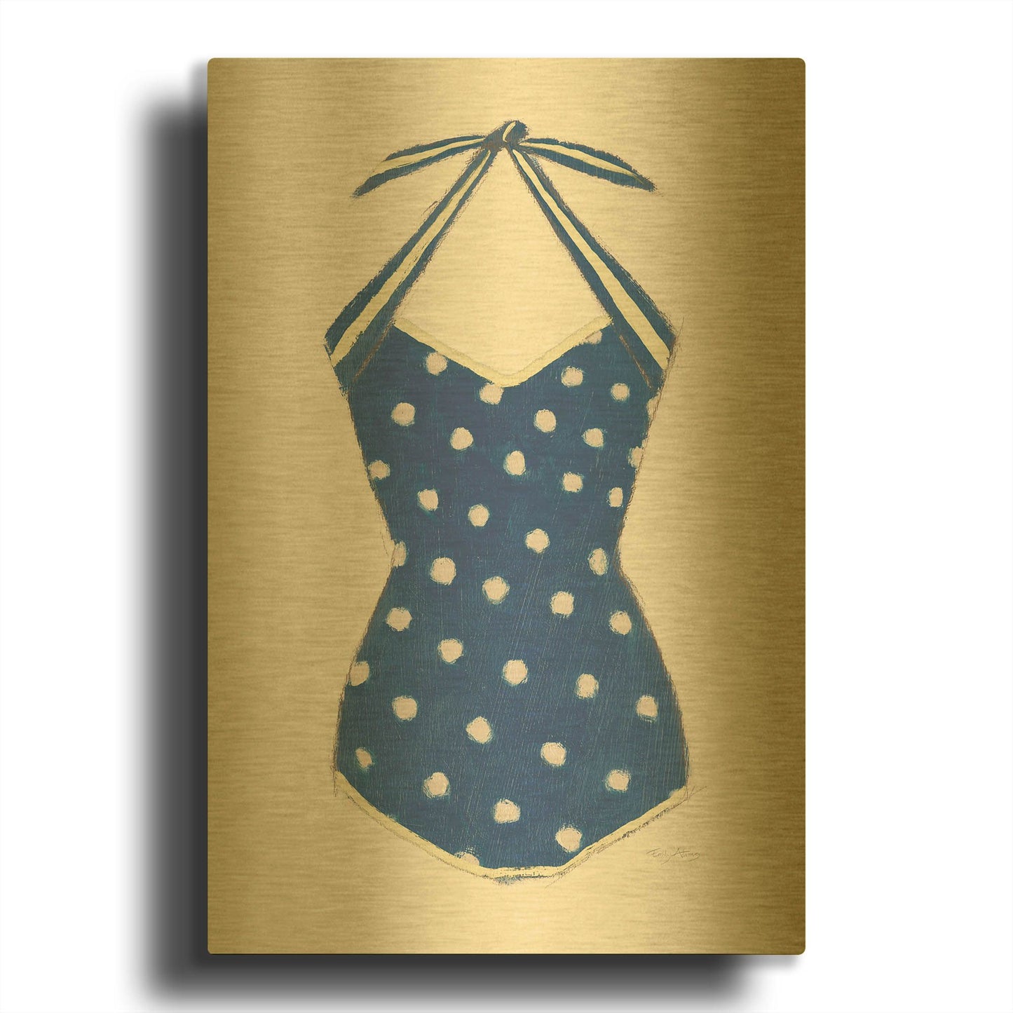 'Retro Swimwear 2 Navy' By Emily Adams Gold Metal Wall Art