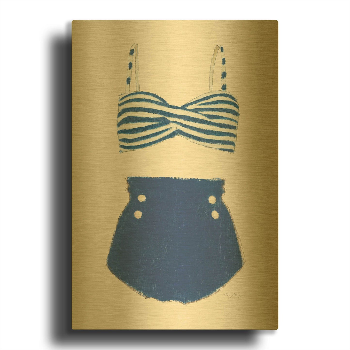 'Retro Swimwear 2' By Emily Adams Gold Metal Wall Art