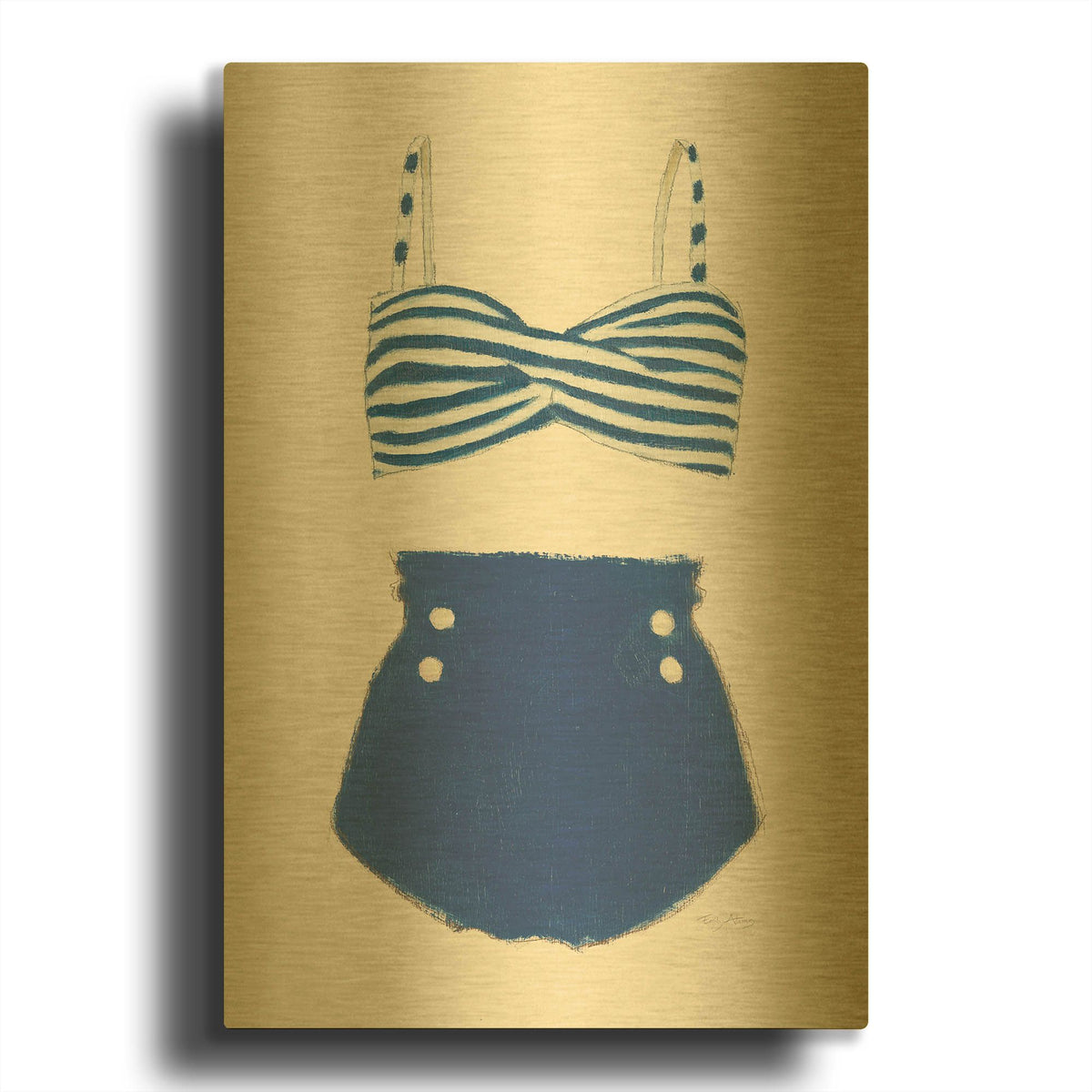 'Retro Swimwear 2' By Emily Adams Gold Metal Wall Art