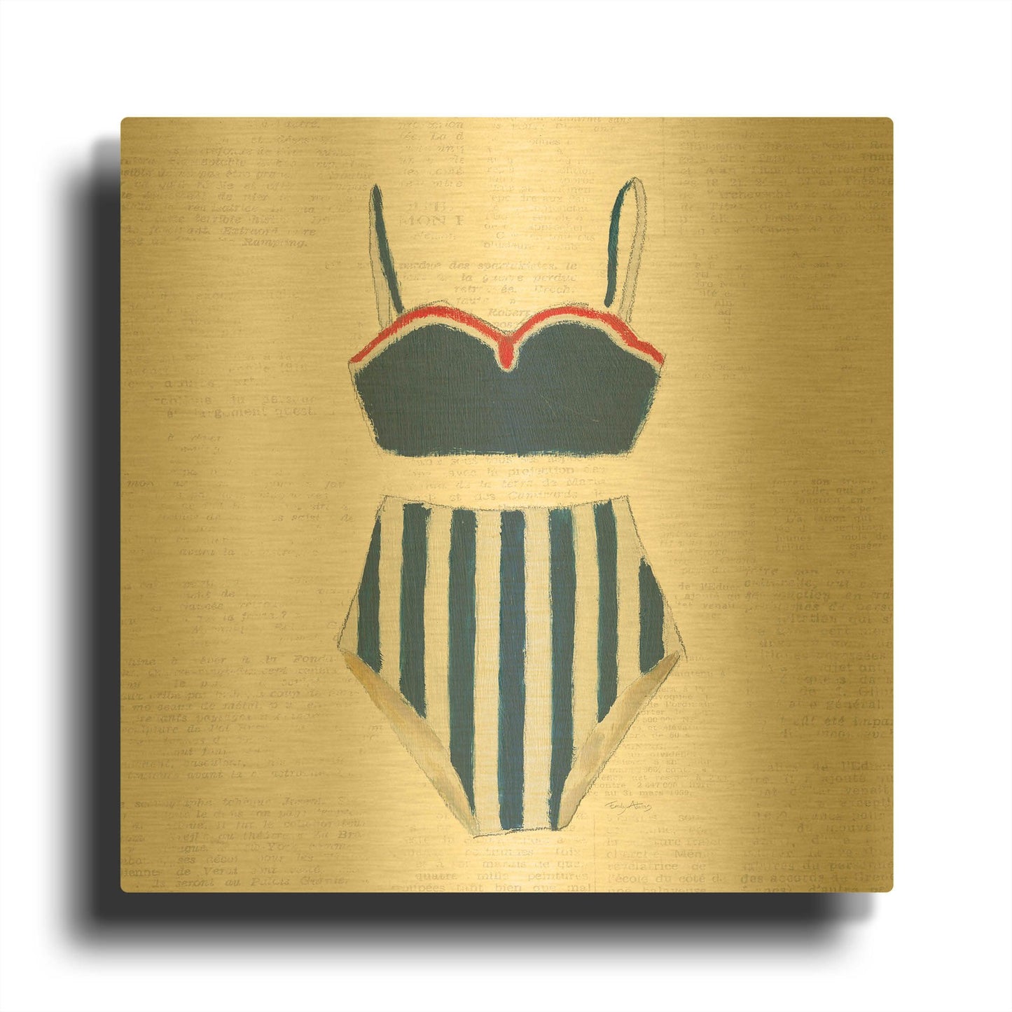 'Retro Swimwear 3 Newsprint' By Emily Adams Gold Metal Wall Art