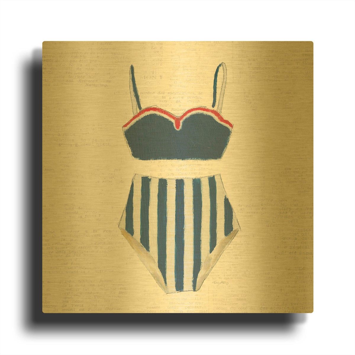 'Retro Swimwear 3 Newsprint' By Emily Adams Gold Metal Wall Art