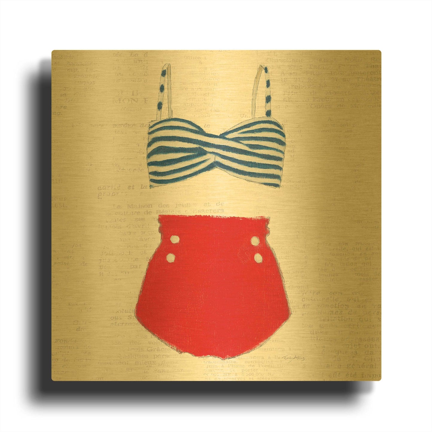 'Retro Swimwear 4 Newsprint' By Emily Adams Gold Metal Wall Art