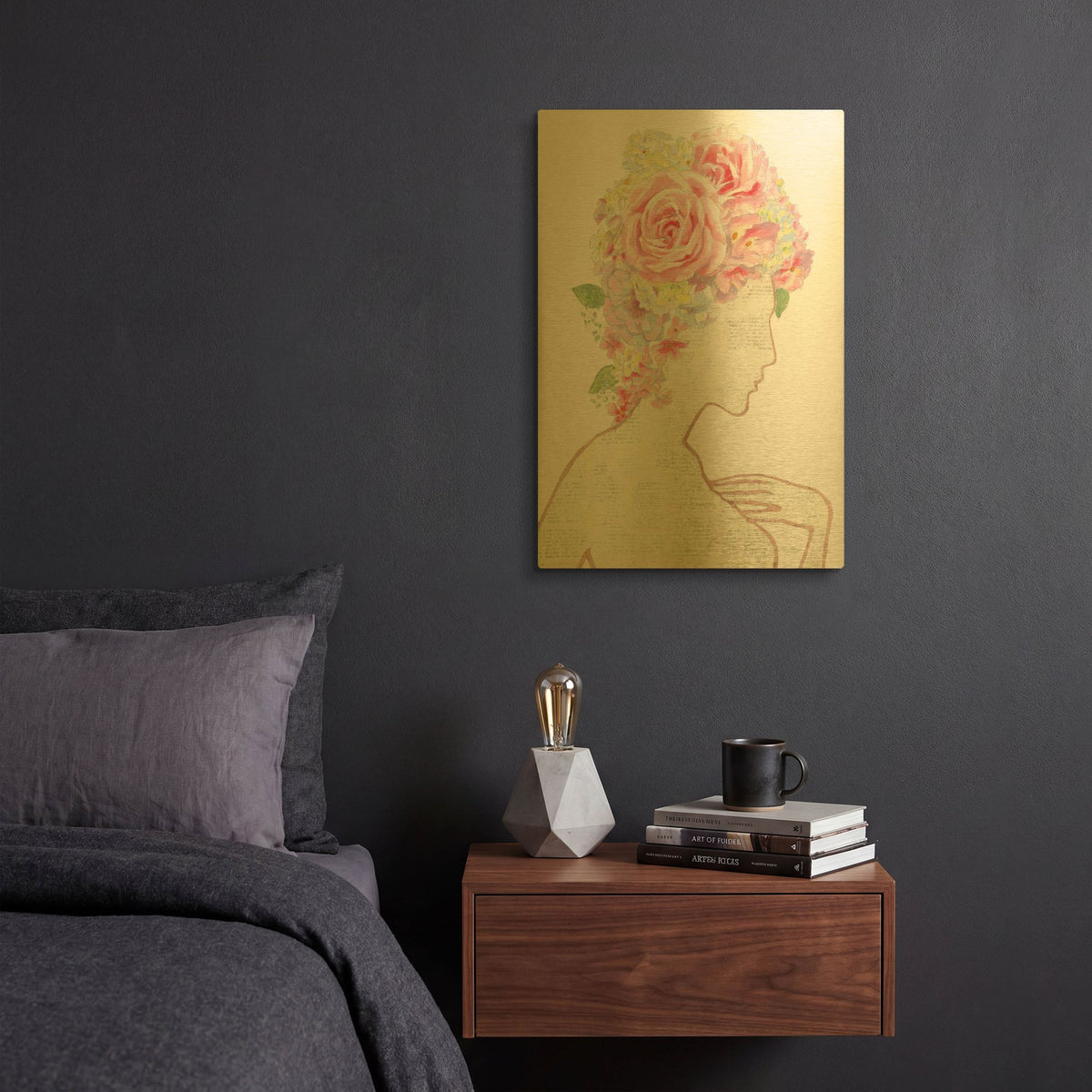 'She Dreams of Roses 1' By Emily Adams Gold Metal Wall Art