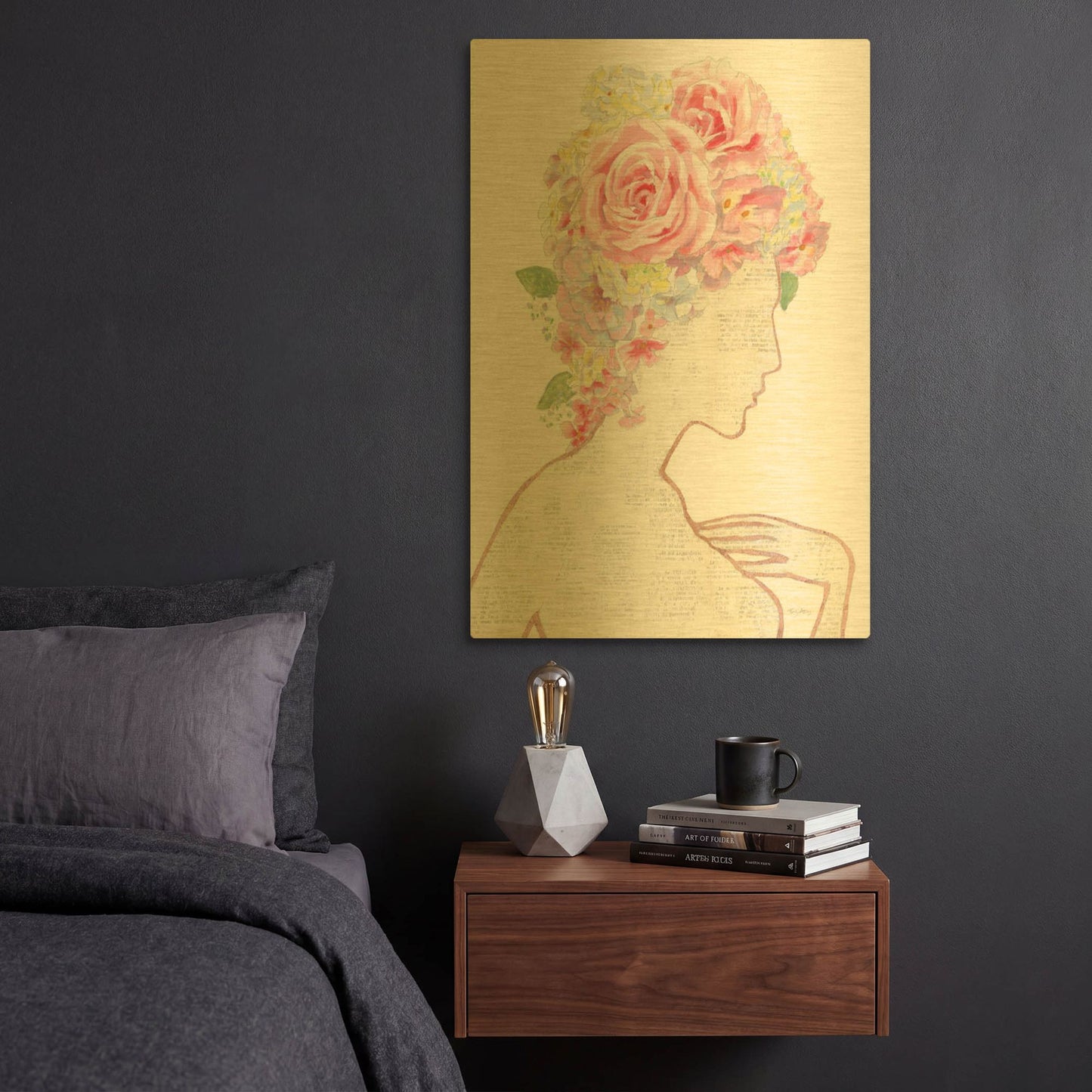 'She Dreams of Roses 1' By Emily Adams Gold Metal Wall Art