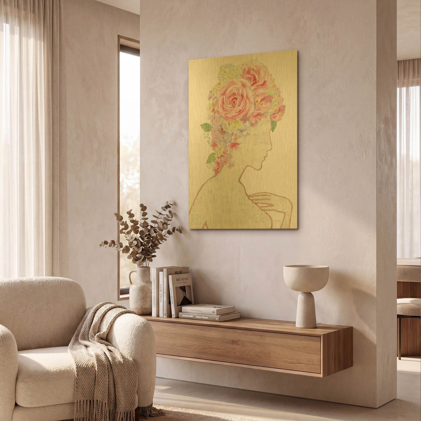 'She Dreams of Roses 1' By Emily Adams Gold Metal Wall Art