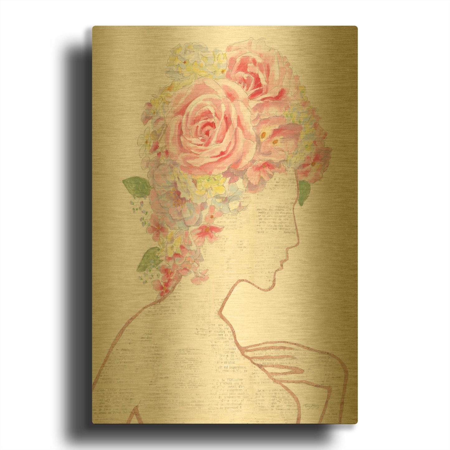 'She Dreams of Roses 1' By Emily Adams Gold Metal Wall Art