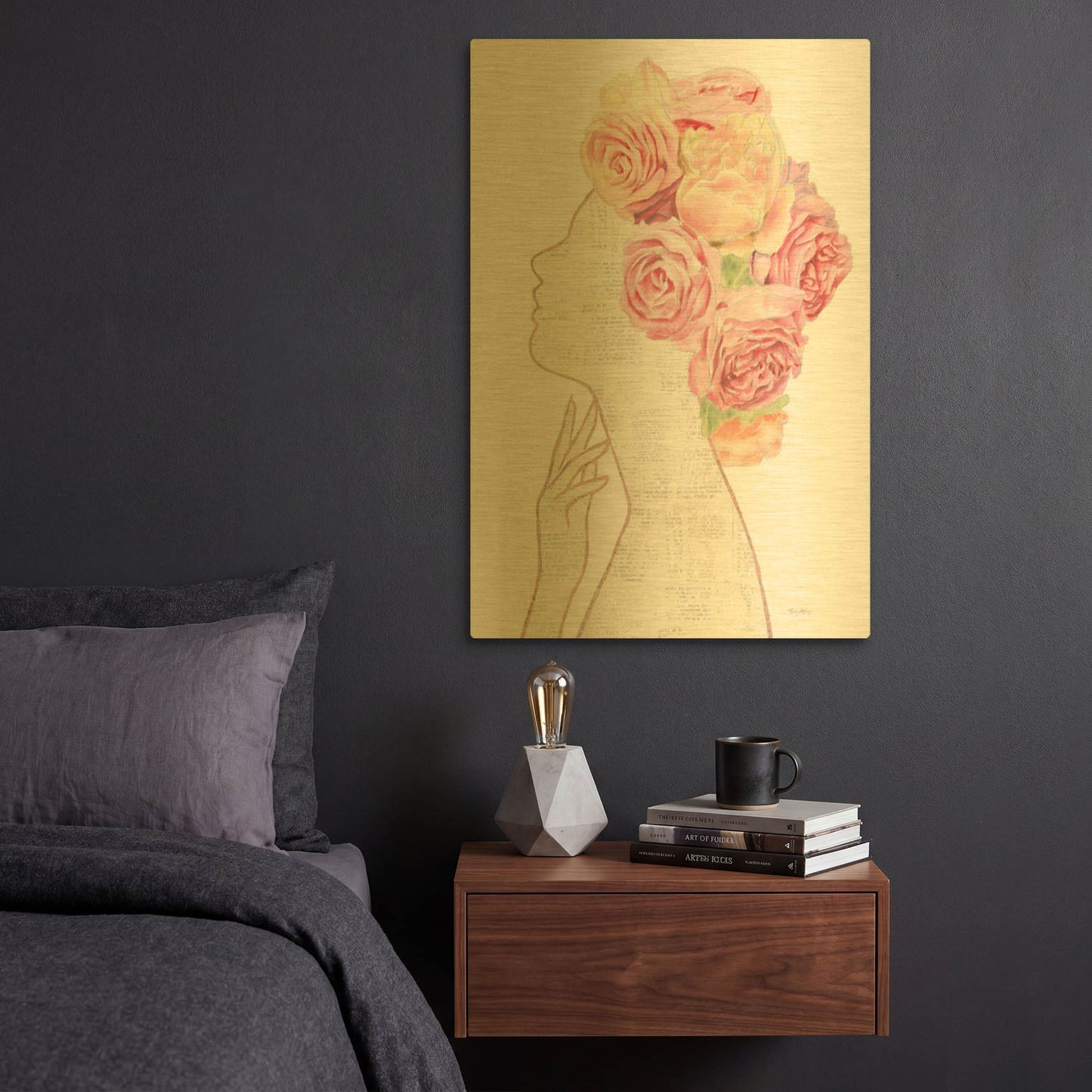 'She Dreams of Roses 2' By Emily Adams Gold Metal Wall Art