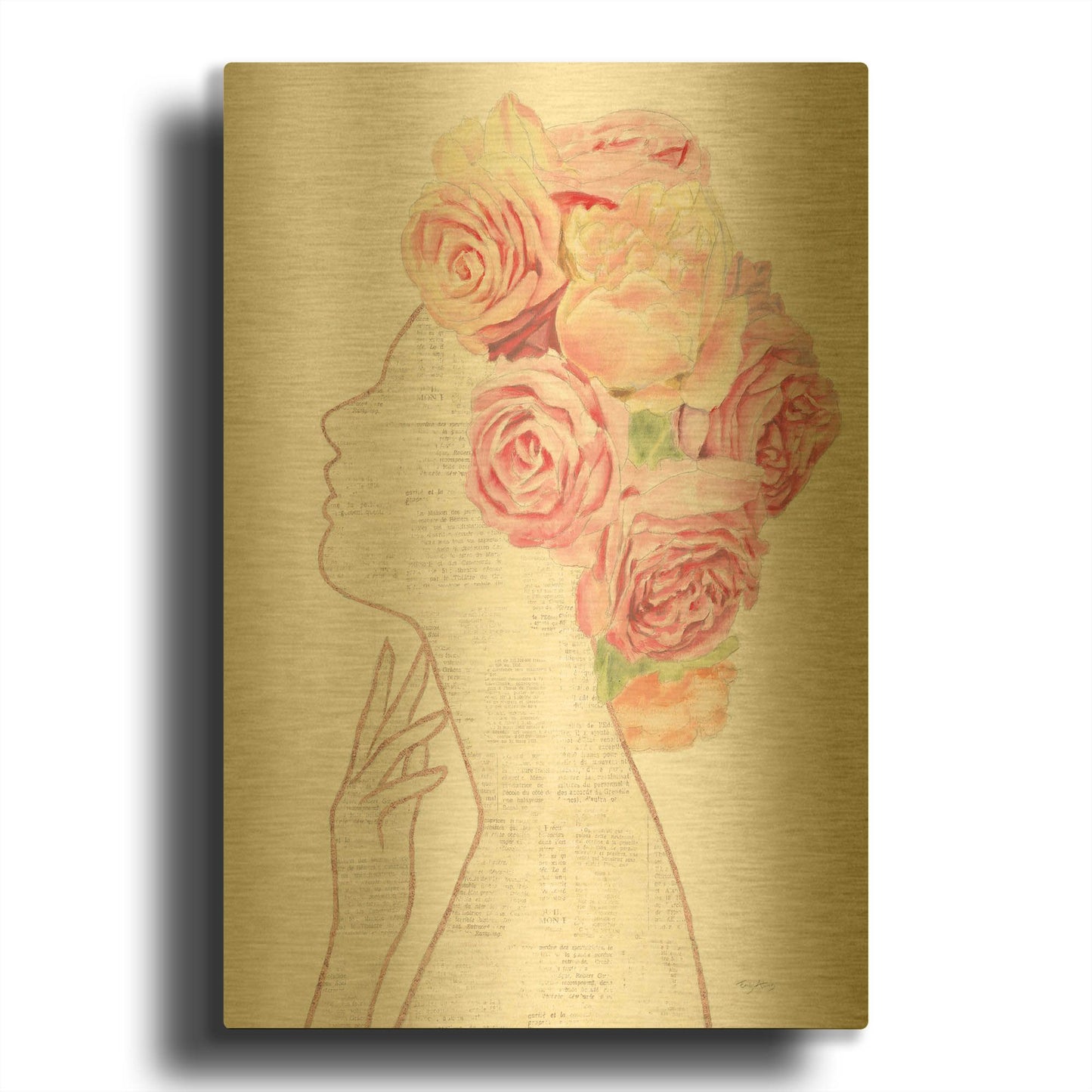 'She Dreams of Roses 2' By Emily Adams Gold Metal Wall Art