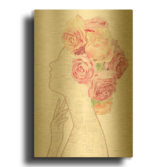 'She Dreams of Roses 2' By Emily Adams Gold Metal Wall Art