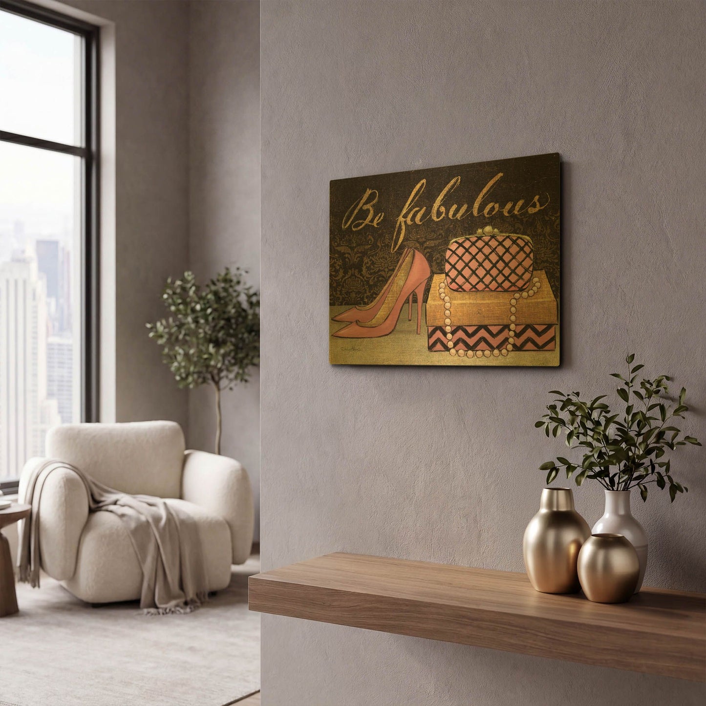 'Shoe Fetish Be Fabulous' By Emily Adams Gold Metal Wall Art