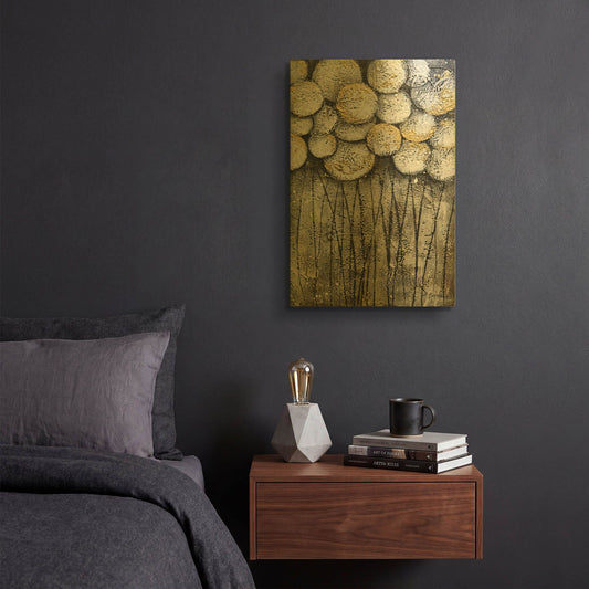 'Bubble Trees in White' By Britt Hallowell Gold Metal Wall Art