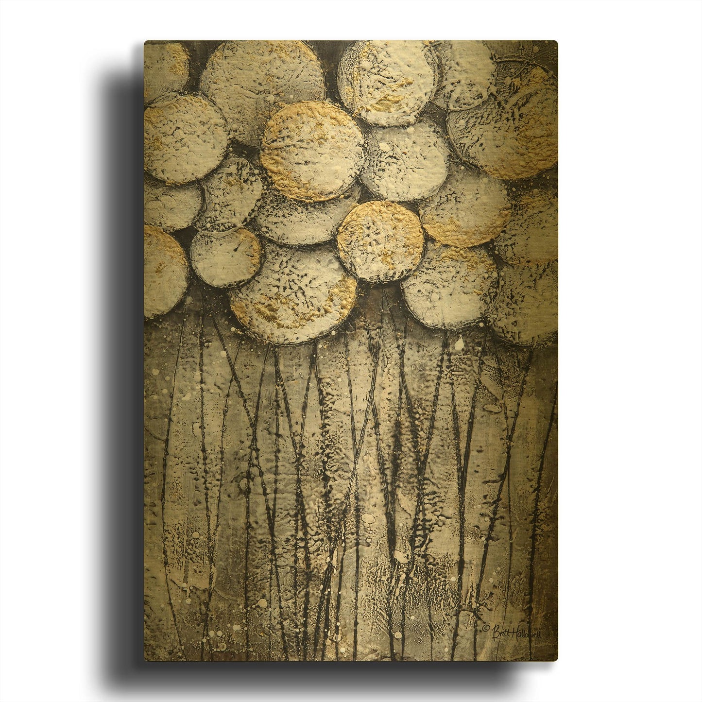 'Bubble Trees in White' By Britt Hallowell Gold Metal Wall Art