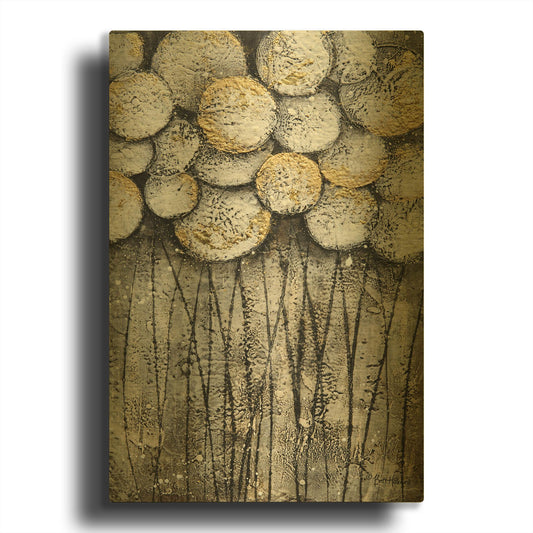 'Bubble Trees in White' By Britt Hallowell Gold Metal Wall Art