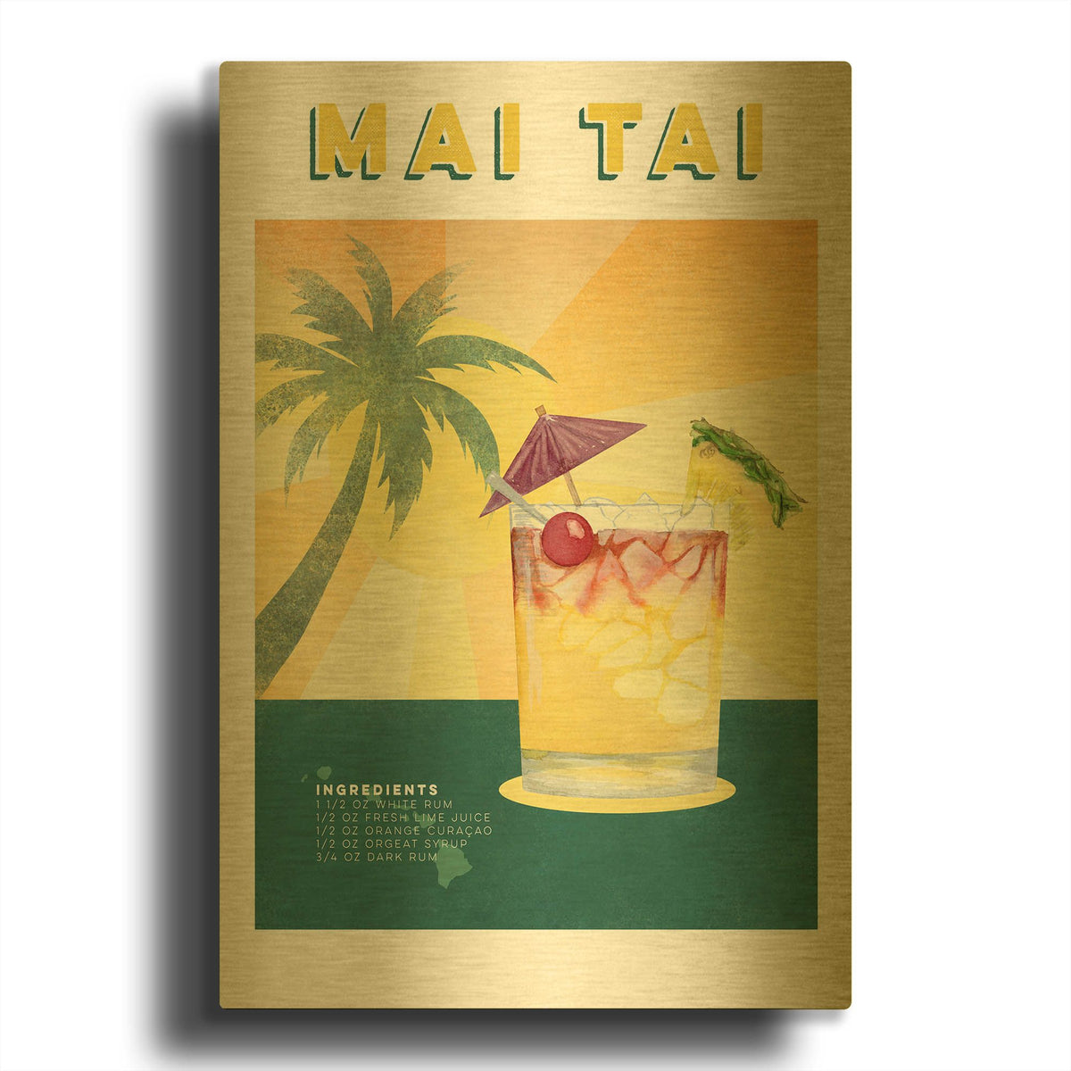 'Tropical Cocktails 1' By Brett Blumenthal Gold Metal Wall Art