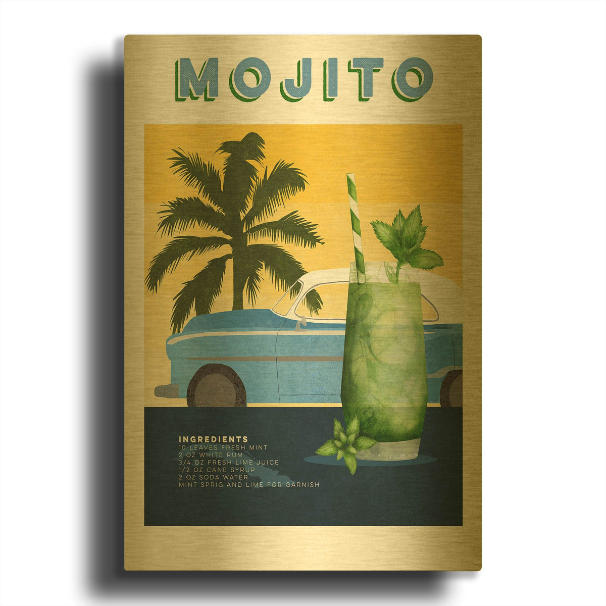 'Tropical Cocktails 3' By Brett Blumenthal Gold Metal Wall Art