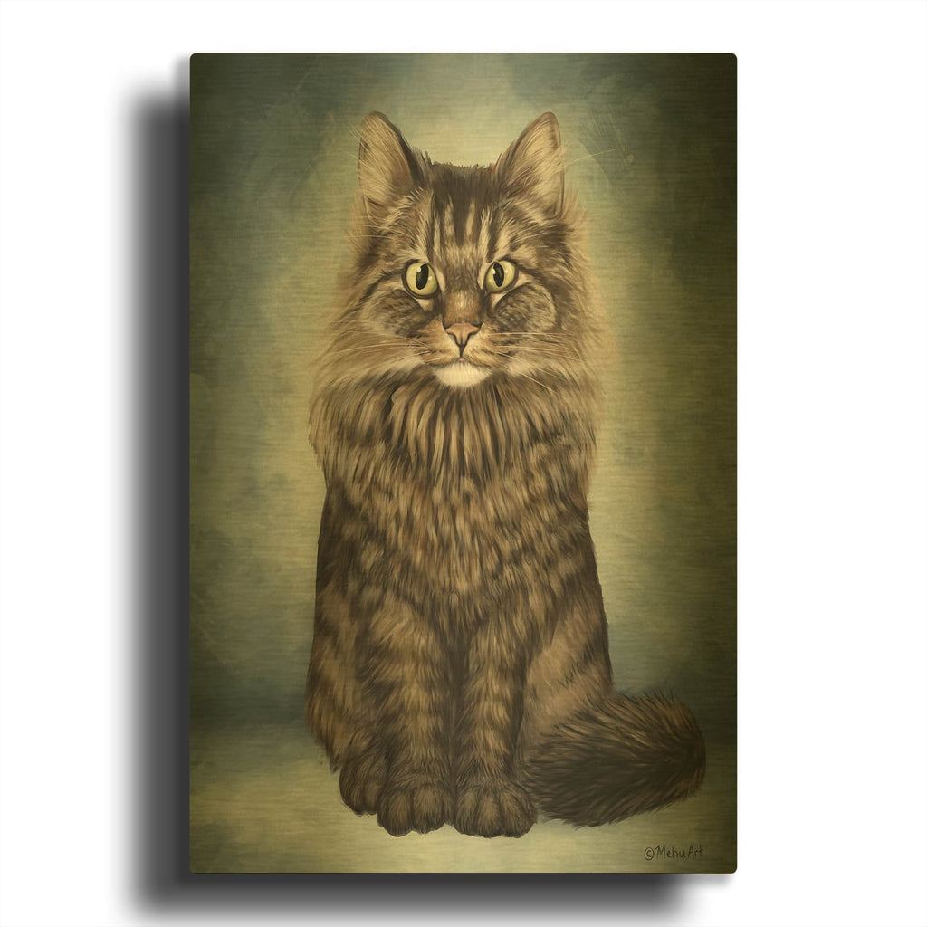 'Cat Portrait' By Mehu Art Gold Metal Wall Art
