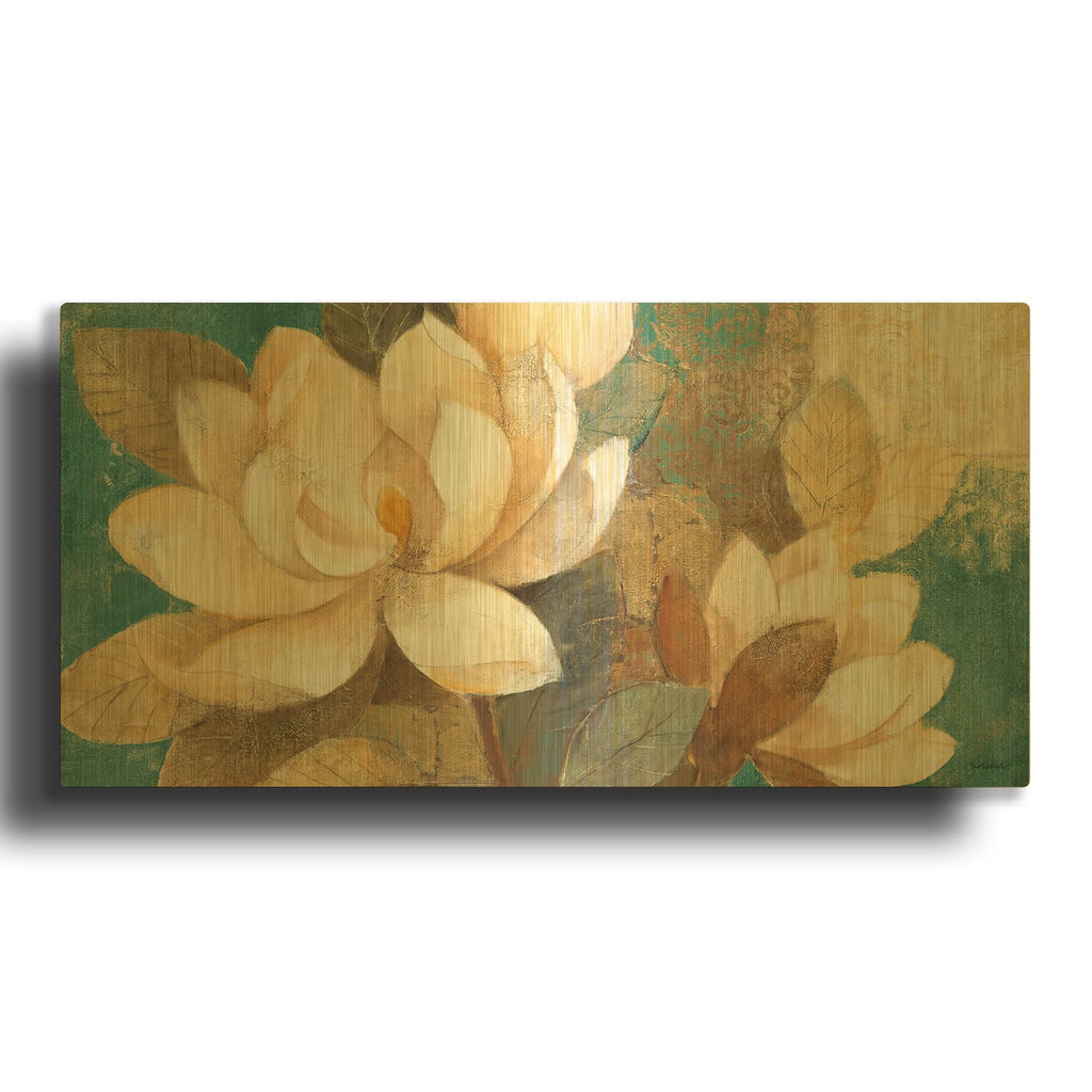 'Turquoise Magnolias' By Albena Hristova Gold Metal Wall Art