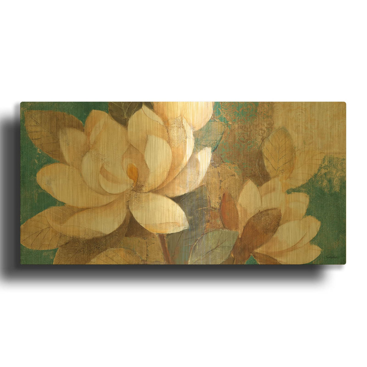 'Turquoise Magnolias' By Albena Hristova Gold Metal Wall Art