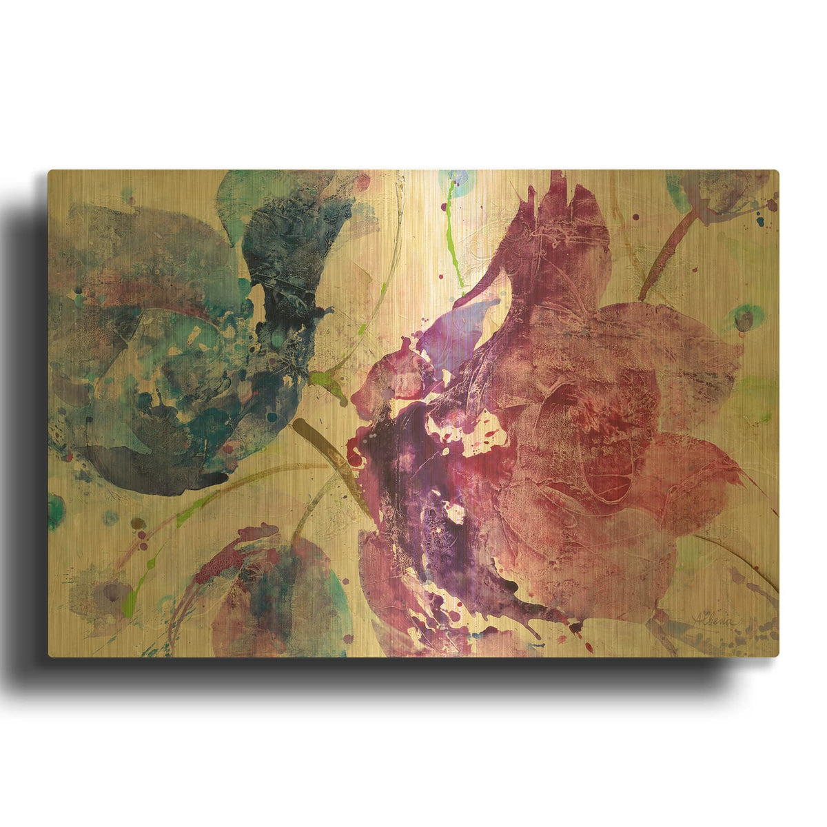 'Fireworks Abstract V2' By Albena Hristova Gold Metal Wall Art